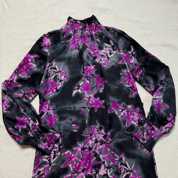 Milly Sherie Silk Black Dark Floral Mini Dress 8 - Picture 5 of 10